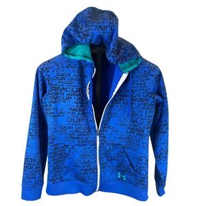 Under Armour Mens Blue All Over Print Full Zip Fleece Hoodie Medium MD‎
